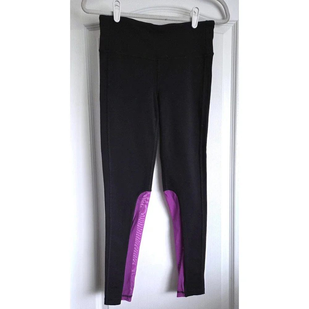 Alo Yoga Women Black Purple Mesh Panel High Waisted Leggings Sz M Activewear